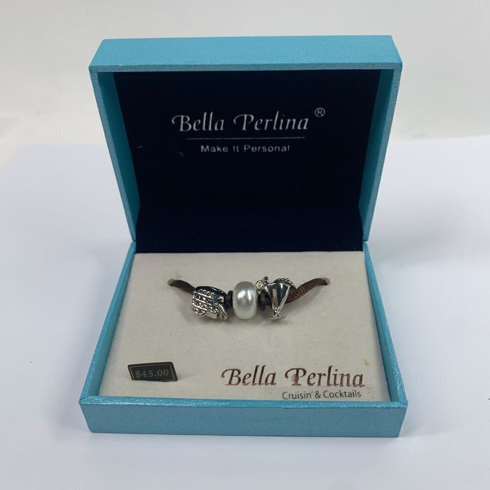 Bella Perlina Cruisin' & Cocktails Set Of Three Charms Silver Tone Faux Pearl
